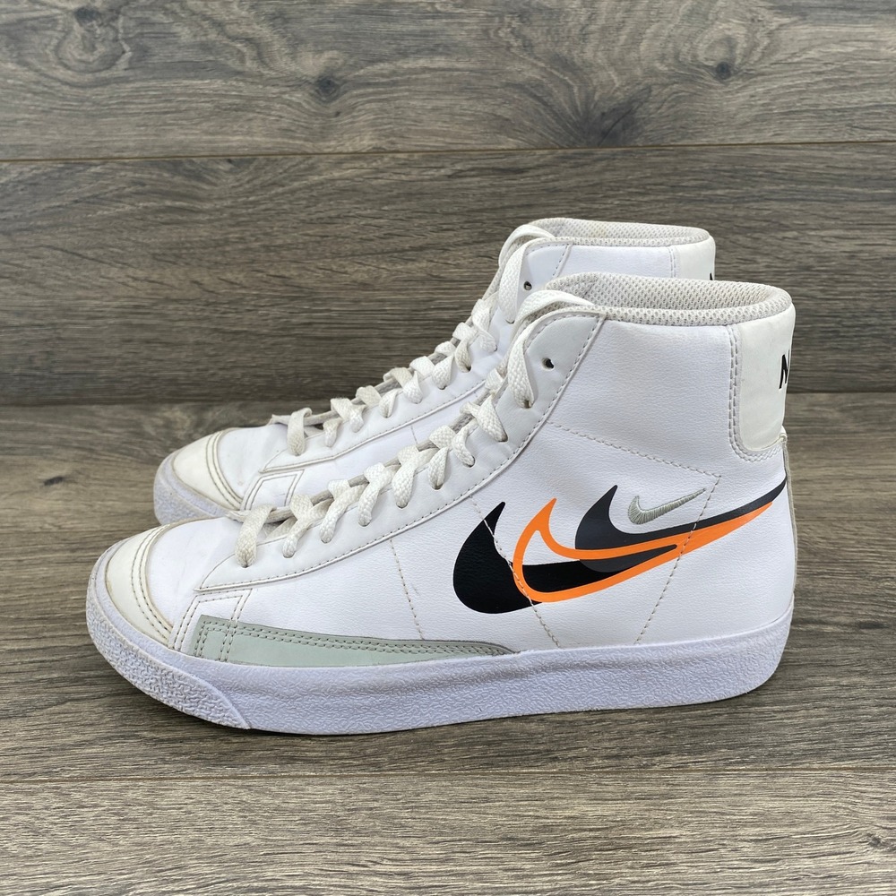 Nike Blazer Mid 77 Big Kids Size 5.5Y White Black Orange Multi-Swoosh FN7788-100